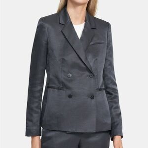 Theory Double-Breasted Shiny Linen Blazer